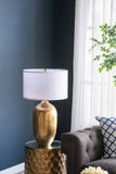 D15x25.7' Round Aluminum Sheet Gold Table Lamp with White Fabric Shade