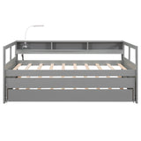 Daybed With 2 Trundles, 3 Storage Cubbies, Built In USB Charging Light