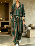 Lapel Collar Wide-Leg Trouser Set | Printed Two-Piece Co-Ord