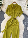 Button Front Wide Leg Jumpsuit