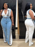 Zip Front Crop Top and Striped Pants Set
