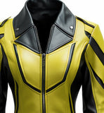 Womens Faux Leather Jacket – Yellow Black Leather Jacket