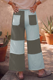 Russet Orange Raw Seam Colorblock Wide Leg Ankle Length Casual Pants