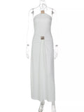 Backless Ruched Halter Neck Maxi Dress