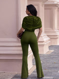Ruched Flare Leg Jumpsuit