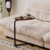 C-Shaped Side Table with Durable Metal & Wood - Dark Brown or White