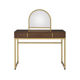 Walnut & Gold Finish Vanity Desk with Mirror & Jewelry Tray – Coleen