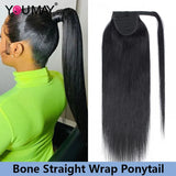 Straight Clip Ins Drawstring Ponytail for Women Natural Black Wrap on Ponytail Clip in Human Hair Extensions Youmay Virgin Hair