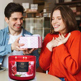 Pomegranate Noir Candle with Strawberry & Vanilla - Large 3 Wick Scented Candles for Home - Refreshing Summer Candles - 15.8 Oz Natural Soy Candles, Aromatherapy Relaxing Candle for Women & Men