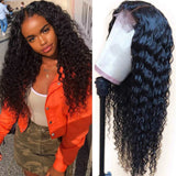 5×5 Deep Wave Lace Closure Wigs Human Hair Lace Wig Brazilian Hair Wig 180% Density for Black Women Natural Color 28 Inch