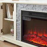 70" Modern TV Stand with 2-Door Storage and 23" Electric Fireplace - White, Grey, Cherry