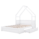 House Style Platform Bed With Guardrail And 2 Drawers