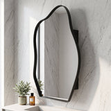 33.5"x22" Irregular Cloud-shaped Surface Mount Mirror Cabinet, Metal Frame Bathroom Medicine Cabinet with Adjustable Glass Shelves, Decorative Storage Mirror for Bathroom Entryway Bedroom, Matte