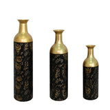 Decorative Metal Vases Set of 3, Leaf Pattern Floor Vases