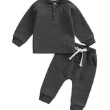 Toddler Thicken Waffle Clothes Set Boy Girls Buttons Round