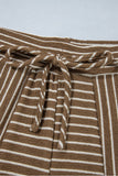 Khaki Stripe Patchwork Design Wide Leg Casual Pants