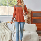Women's Elegant Geometric Pattern Pullover - Lightweight Long Sleeve Button Blouse