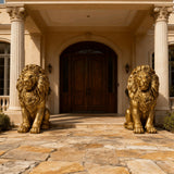 24-Inch Lion Statue, Resin Outdoor Guardian Sculpture, Gold