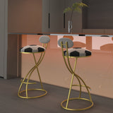 Football Print Bar Stools Set of 2, Counter Height, Gold Frame, Creamy White Velvet
