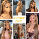 13×4 4/27 Highlight Colored Straight HD Lace Front Wigs Human Hair with Gifts