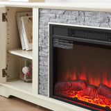 70" Modern TV Stand with 2-Door Storage and 23" Electric Fireplace - White, Grey, Cherry
