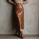 Women’s Faux Leather High-Waisted Bodycon Midi Skirt