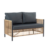 Outdoor PE Wicker 2-Seater Sofa Set with Tempered Glass Table - Grey Cushions