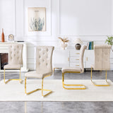 Set of 4 Retro Alligator Skin Dining Chairs, Beige Faux Leather with Crystal Buckles