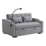 Modern Velvet Sleeper Loveseat with Pullout Bed and USB Ports - Light Gray