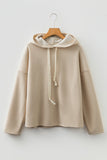 Dark Khaki Thermal Textured Leopard Drawstring Baggy Hoodie