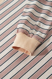 Khaki Stripe Contrast Trim Long Sleeve Top Elastic Waist Pants Set