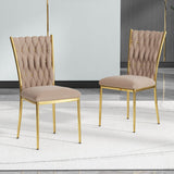 Modern Simple Velvet Dining Chair, Brown, Gold Metal Legs, Set of 2
