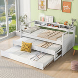 Daybed With 2 Trundles, 3 Storage Cubbies, Built In USB Charging Light