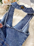 Halter Neck Wide Leg Denim Jumpsuit
