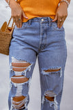 Sky Blue Heavy Destroyed Big Hole Boyfriend Jeans