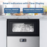 Commercial Ice Maker, Freestanding Square Ice Cube Maker 265lbs/24h, 55lbs Storage Bin, Full Heavy Duty Stainless Steel Construction