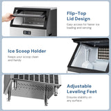 Commercial Ice Maker, Freestanding Square Ice Cube Maker 265lbs/24h, 55lbs Storage Bin, Full Heavy Duty Stainless Steel Construction