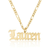 Custom Old English Name Necklace With Figaro Chain