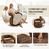 Chenille Fabric Swivel Accent Armchair, Brown Barrel Chair With Curved Backrest
