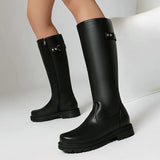 Women’s Retro British-Style Riding Boots – Leather Belt Buckle Knee Boots