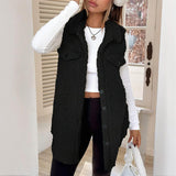Wool-Like Sleeveless Vest with Lapel