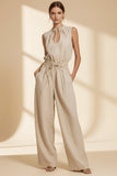 Women's Sleeveless High-Waist Wide-Leg Pleated Jumpsuit