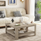 Square Coffee Table With Storage, Light Ash, 34-Inch