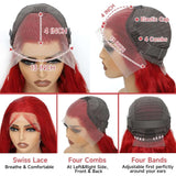 Red Lace Front Wigs Human Hair Pre Plucked 13X4 Body Wave Colored Red Human Hair Wig Hd Lace Frontal Wigs Human Hair 180% Density Glueless Wigs Human Hair 22 Inch
