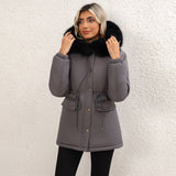 Women's Fleece-lined Mid-length Hooded Cotton Padded Jacket