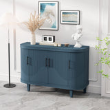 Curved Sideboard Wooden Console Table with Adjustable Shelves - Blue