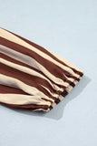 Brown Stripe V Neck Half Sleeve Casual Blouse
