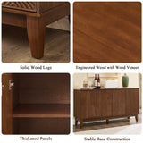 Mid Century Modern TV Stand, 56-Inch Wood Cabinet with Carved Geometric Doors, Walnut