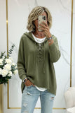 Lace-Up V-Neck Hooded Knit Sweater | Drop Shoulder Oversized Pullover