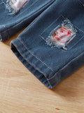 Children's Floral Ruffle Trim Top & Distressed Jeans Set